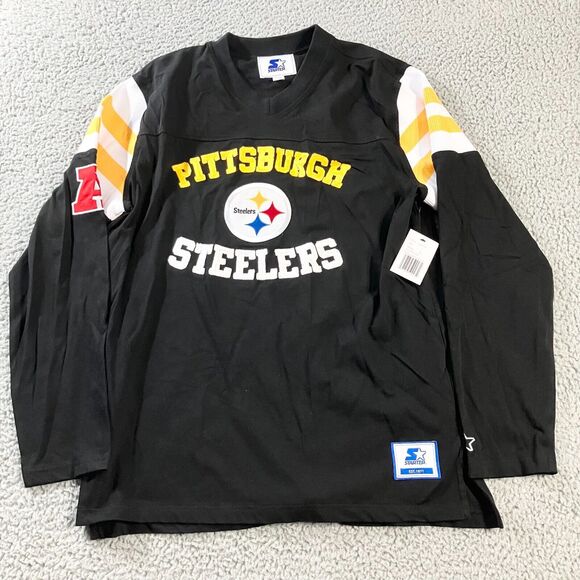 Starter Pittsburgh Steelers Sweater Mens Large Black V Neck Long Sleeve Logo New